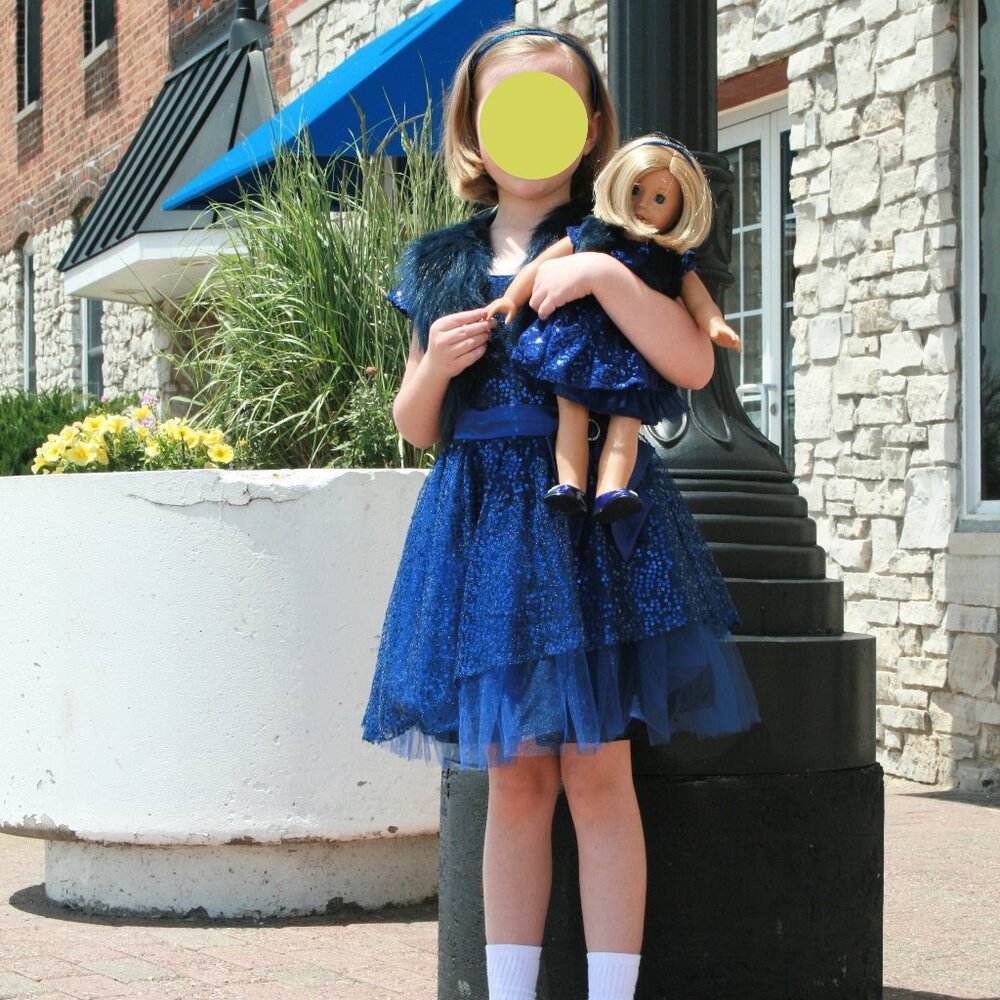 American Girl Dress Like Your Doll Girls Blue Sequin Dress & Vest Size 7